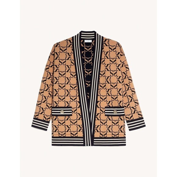 SANDRO Ron Brown Black Reversible Oversized Jacquard Logo Cardigan - 1 (Small) - Picture 2 of 5